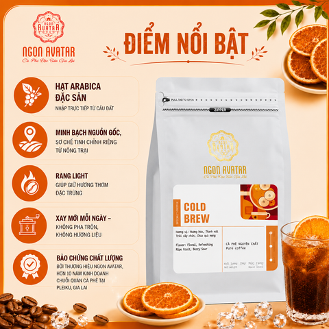 Cà Phê Ủ Lạnh Cold Brew Nguyên Chất 100% Vị Ngọt Thơm Hương Trái Cây Quyến Rũ - Hỗ Trợ Giảm Cân