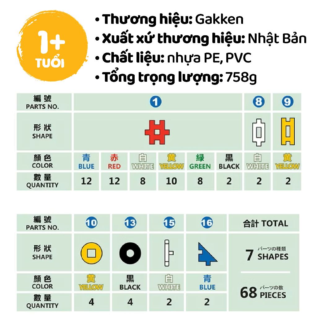 Bộ đồ chơi khối lắp ráp My Gakken Block Starter - Yellow