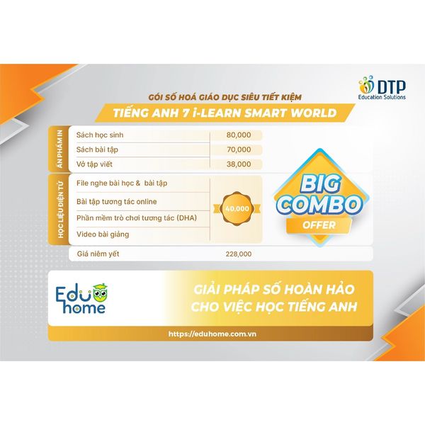 Tiếng Anh 7 i-Learn Smart World - Gói số hóa giáo dục siêu tiết kiệm (SB, WB, NB, Digital Pack)