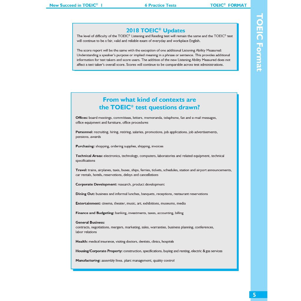 Succeed in TOEIC 1 (550-750) with 6 Practice Tests - New Revised format 2018