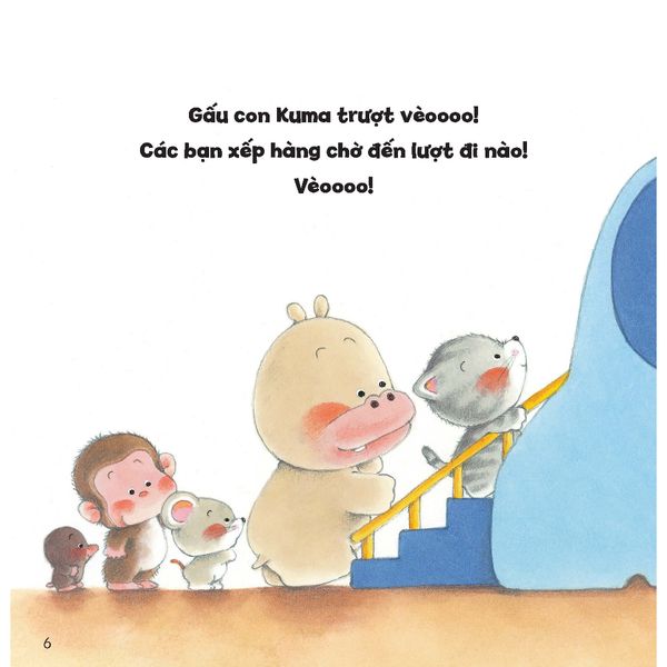 Xếp hàng chờ đến lượt - Tủ sách Ehon cho bé - Sách tranh Ehon Gấu con Kuma