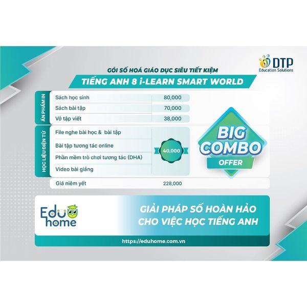Tiếng Anh 8 i-Learn Smart World - Gói số hóa giáo dục siêu tiết kiệm (SB, WB, NB, Digital Pack)