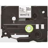  Brother TZe-FX221, khổ 9mm, dài 8m, Black on White, siêu dẻo, chống thấm nước 