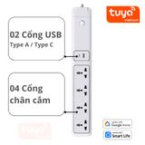  Ổ Cắm Thông Minh TUYA 4 Chấu + Cổng USB A + TYPE C 