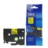  Nhãn in HZe-C41 (TZe-C41, TZ2-C41), 18mm x 8m, Black on Flourescent Yellow, Dạ quang 