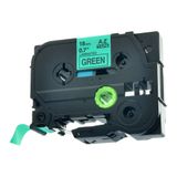  Brother TZe-741, khổ 18mm, dài 8m, Black on Green, chống thấm nước 