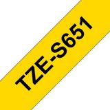  Brother TZe-S651, khổ 24mm, dài 8m, Black on Yellow, siêu dính, chống thấm nước 
