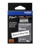  Brother TZe-S211, khổ 6mm, dài 8m, Black on White, siêu dính, chống thấm nước 