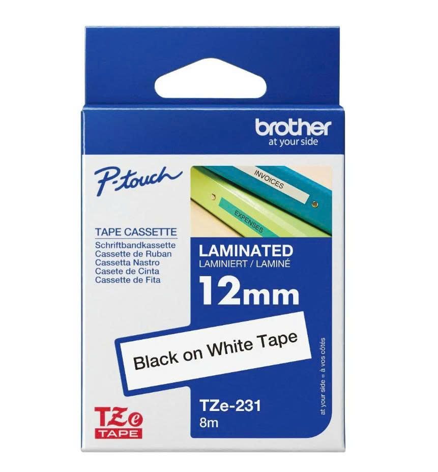  Brother TZe-231, khổ 12mm, dài 8m, Black on White, chống thấm nước 