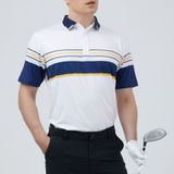  ÁO GOLF HANDEE TRẮNG PHỐI SỌC NGANG NAVY/VÀNG 