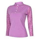  ÁO GOLF NỮ HANDEE TAY DÀI TÍM PHỐI HOA VĂN TRỤ CỔ 