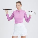  ÁO GOLF NỮ HANDEE TAY DÀI TÍM PHỐI HOA VĂN TRỤ CỔ 