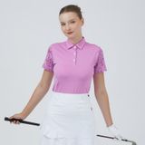  ÁO GOLF NỮ HANDEE TAY NGẮN TÍM PHỐI HOA VĂN TRỤ CỔ 