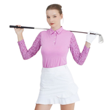  ÁO GOLF NỮ HANDEE TAY DÀI TÍM PHỐI HOA VĂN TRỤ CỔ 