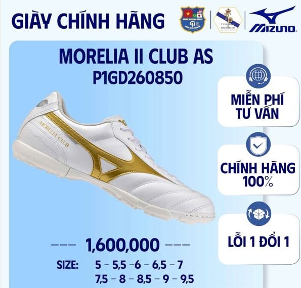 P1GD260850-GIÀY BÓNG ĐÁ-UNISEX-MORELIA II CLUB AS-Size: 40.5