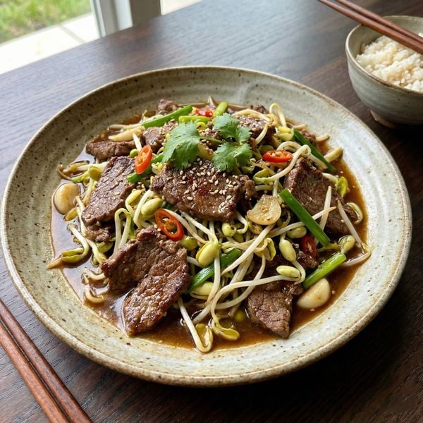  Cải mầm đá Sapa xào bò 