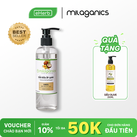  [MUA 1 TẶNG 1] Dầu dừa hữu cơ ép lạnh nguyên chất, dưỡng tóc, dưỡng da MILAGANICS 250ml (chai) 