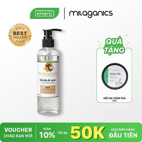  [MUA 1 TẶNG 1] Dầu dừa nguyên chất ép lạnh dưỡng tóc thiên nhiên, lành tính MILAGANICS 250ml (chai) 