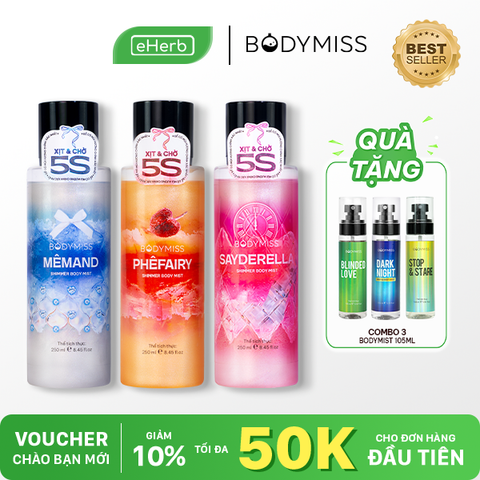  [MUA 3 TẶNG 3] Body mist nhũ unisex nam nữ lấp lánh BODYMISS, xịt thơm shimmer đi học, hẹn hò 250ml 