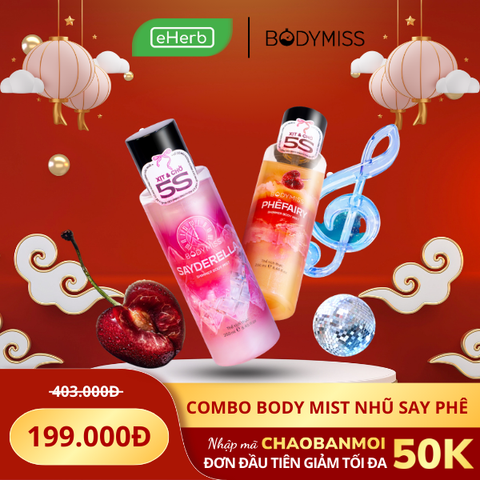  COMBO 199K: Bodymist Nhũ Xịt Thơm Lấp Lánh Toàn Thân BODYMISS Hương Nước Hoa Sayderella + PhêFairy 250ml 