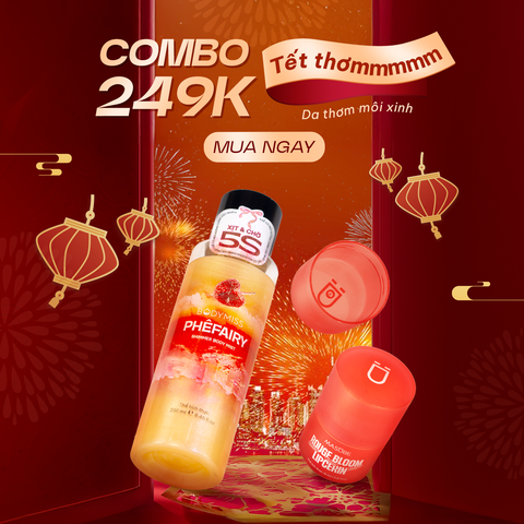  COMBO 249K: Combo Dưỡng Môi & Xịt Thơm Body: Mặt Nạ Ủ Môi Masube Rouge Bloom 15ml & Bodymist Nhũ PhêFairy Bodymiss 250ml 