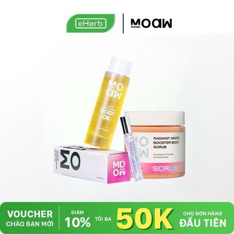  COMBO 249K: Combo Căng Bóng Moaw Moaws Dầu Dưỡng Trắng Da - Tẩy Tế Bào Chết Mịn Da - Nước Hoa Hẹn Hò 