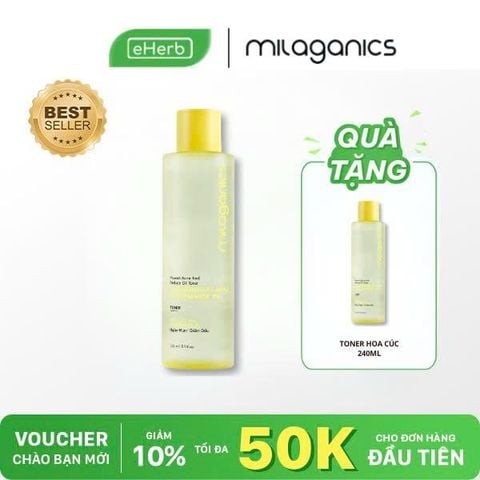  [MUA 1 TẶNG 1] Nước hoa hồng toner hoa cúc & aha 5% ngừa mụn, kiềm dầu da mụn MILAGANICS 