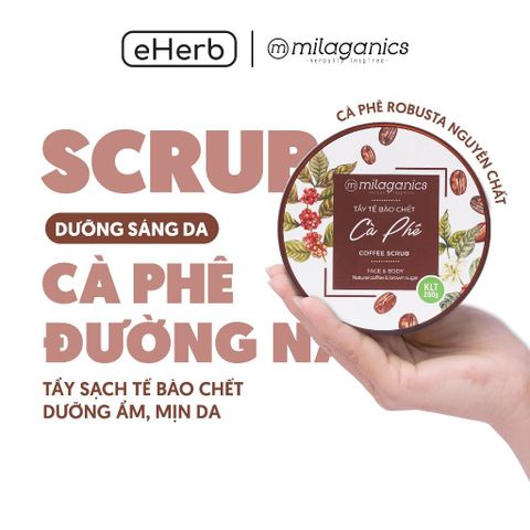 Tẩy tế bào chết cà phê MILAGANICS trắng da, mờ thâm body hạt nhỏ không gây tổn thương da 280gr (hũ) 