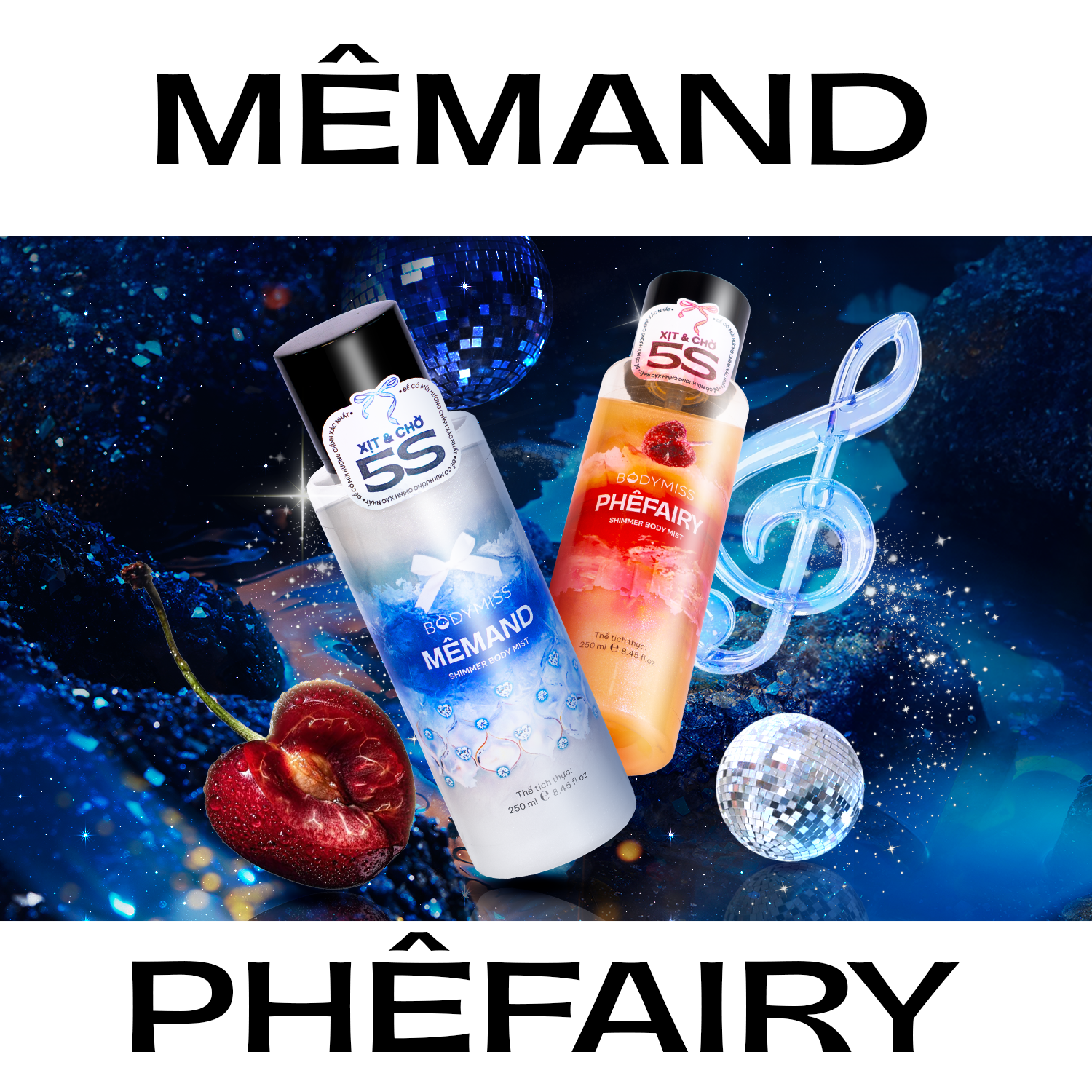 COMBO 199K: Bodymist Nhũ Xịt Thơm Lấp Lánh Toàn Thân BODYMISS Hương Nước Hoa MêMand + PhêFairy 250ml 