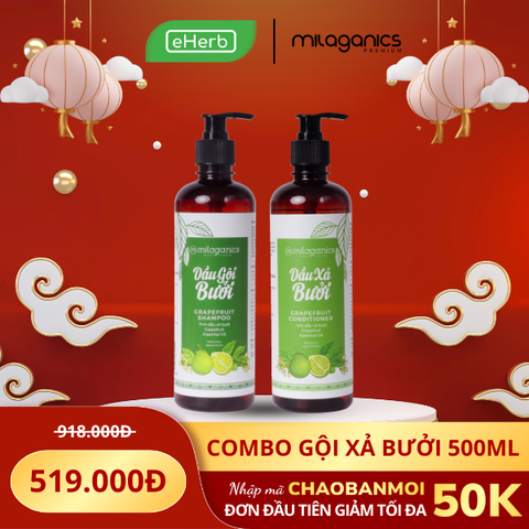 Combo Dưỡng Tóc Gội Xả Bưởi MILAGANICS Chai Lớn 500ml 