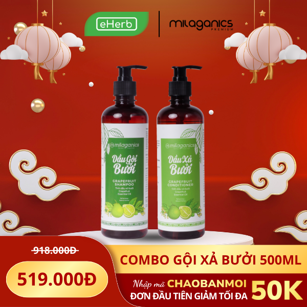  Combo Dưỡng Tóc Gội Xả Bưởi MILAGANICS Chai Lớn 500ml 