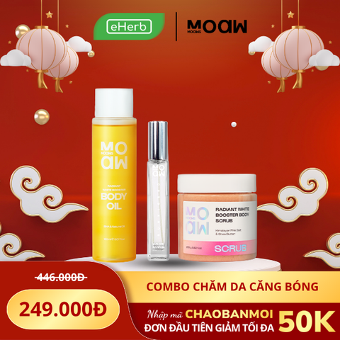  COMBO 249K: Combo Căng Bóng Moaw Moaws Dầu Dưỡng Trắng Da - Tẩy Tế Bào Chết Mịn Da - Nước Hoa Hẹn Hò 