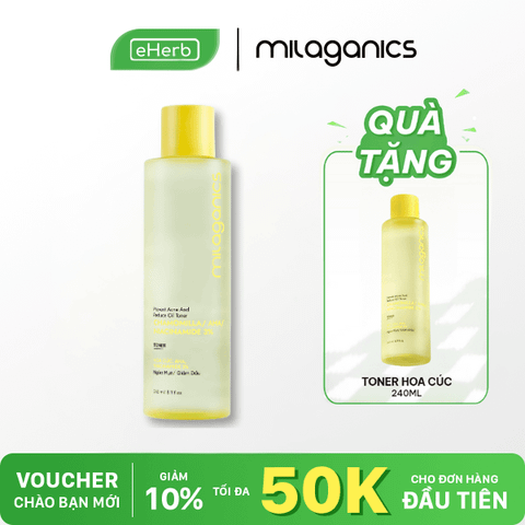  [MUA 1 TẶNG 1] Nước hoa hồng toner hoa cúc & aha 5% ngừa mụn, kiềm dầu da mụn MILAGANICS 