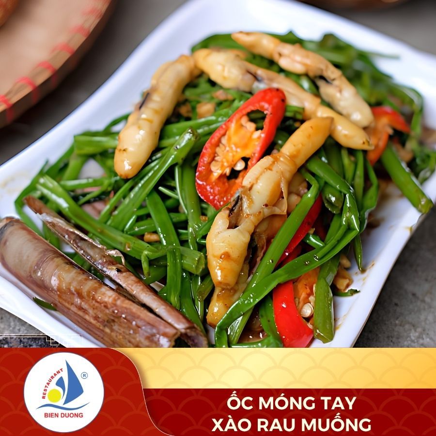  Ốc Móng Tay Xào Rau Muống 
