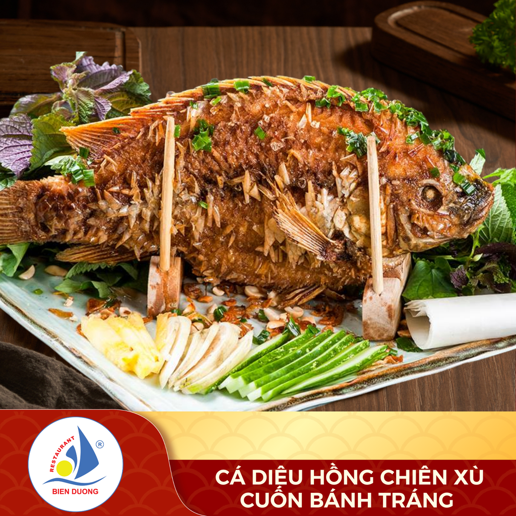 Cá Diêu Hồng Chiên Xù Cuốn Bánh Tráng 