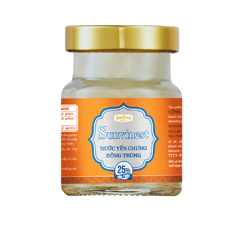  Nước Yến Chưng Đường Phèn Sunvinest 25% Yến Tươi - 70ml - Đông Trùng (Khay 6) 