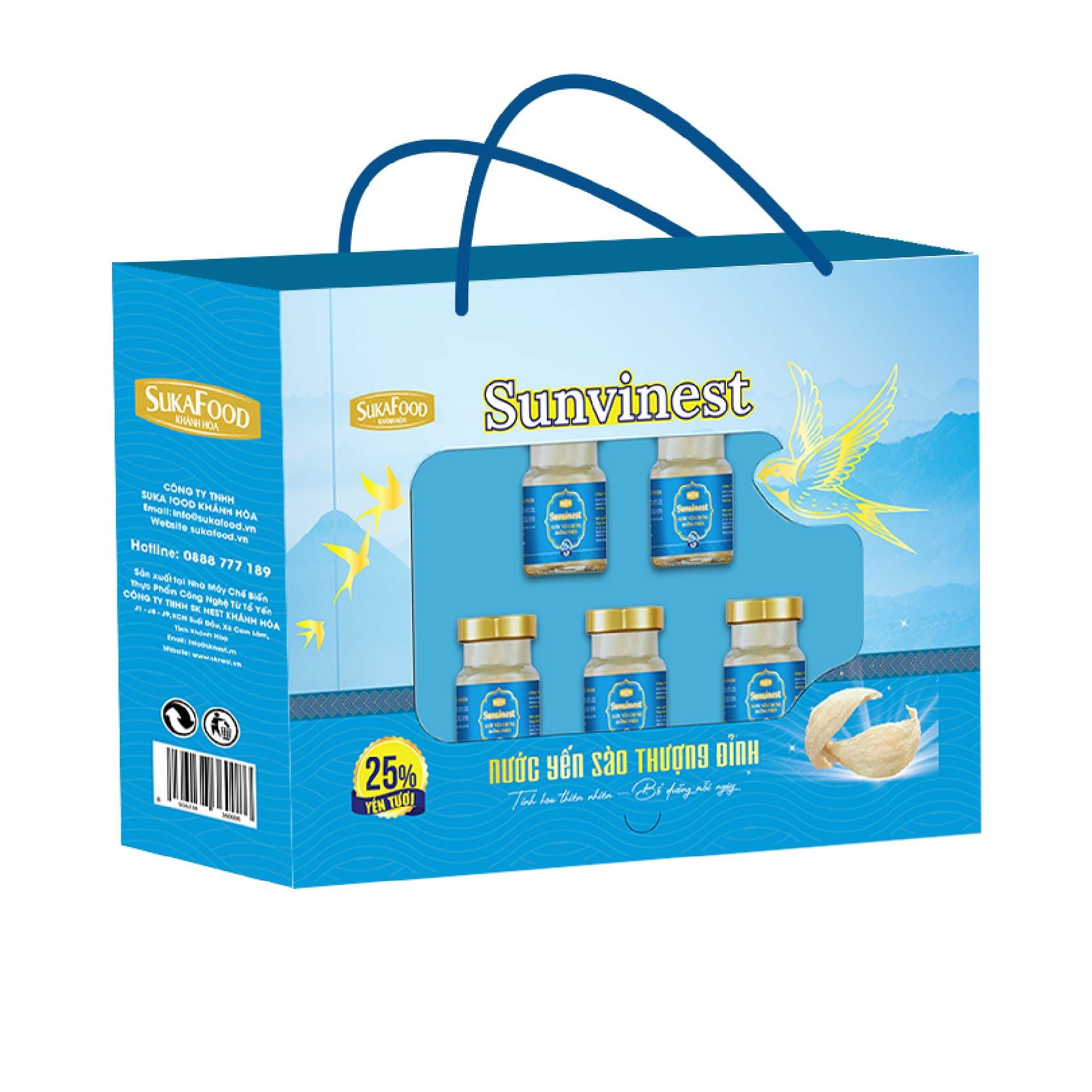  Nước Yến Chưng Đường Phèn Sunvinest 25% Yến Tươi - 70ml - Trà Sữa (Hộp 5) 