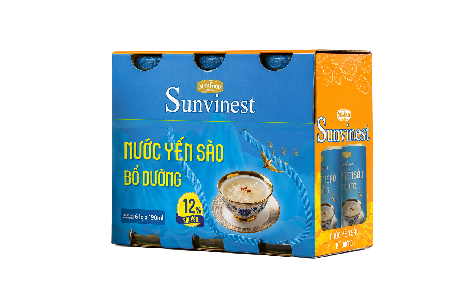  Nước Yến Sào Bổ Dưỡng Sunvinest 12% Sợi Yến - 190ml (Lốc 6) 