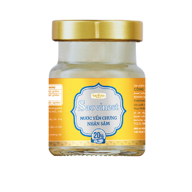  Nước Yến Chưng Đường Phèn Saovinest 20% Yến Tươi - 70ml - Nhân Sâm (Hộp 5) 