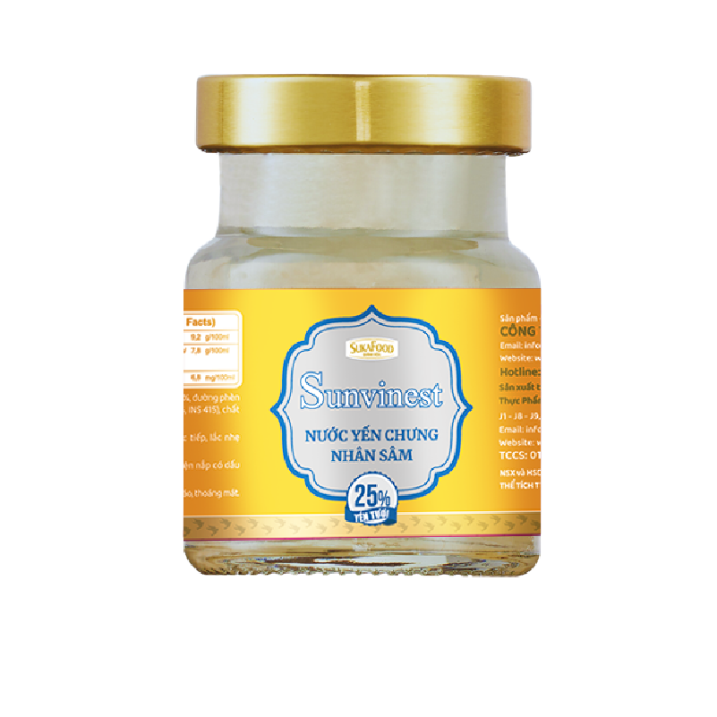  Nước Yến Chưng Đường Phèn Sunvinest 25% Yến Tươi - 70ml - Nhân Sâm (Hộp 6) 