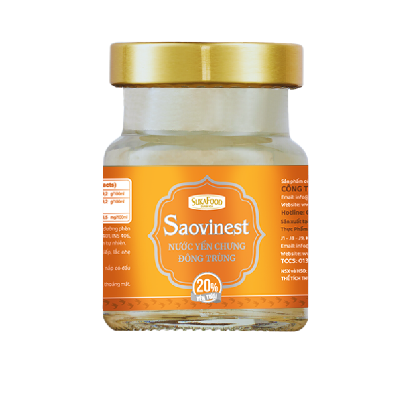  Nước Yến Chưng Đường Phèn Saovinest 20% Yến Tươi - 70ml - Đông Trùng (Khay 6) 