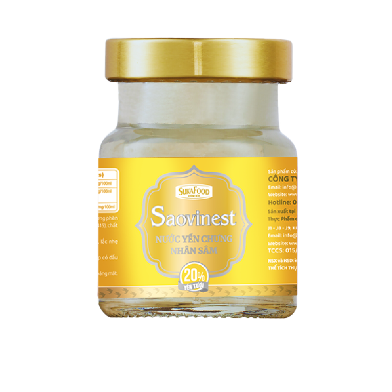  Nước Yến Chưng Đường Phèn Saovinest 20% Yến Tươi - 70ml - Nhân Sâm (Hộp 5) 