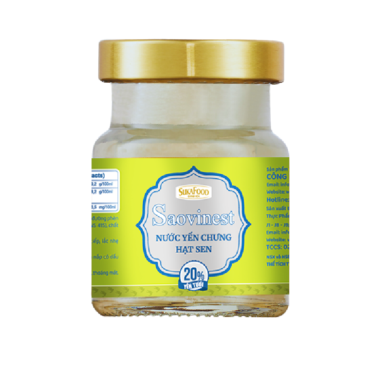  Nước Yến Chưng Đường Phèn Saovinest 20% Yến Tươi - 70ml - Hạt Sen (Hộp 6) 