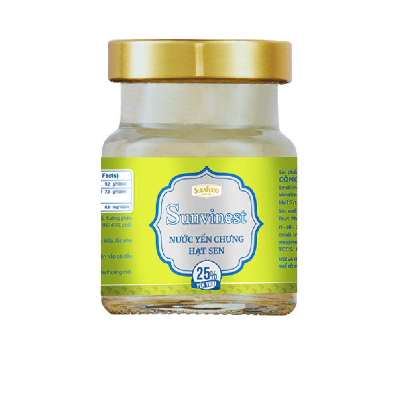  Nước Yến Chưng Đường Phèn Sunvinest 25% Yến Tươi - 70ml - Hạt Sen (Khay 6) 