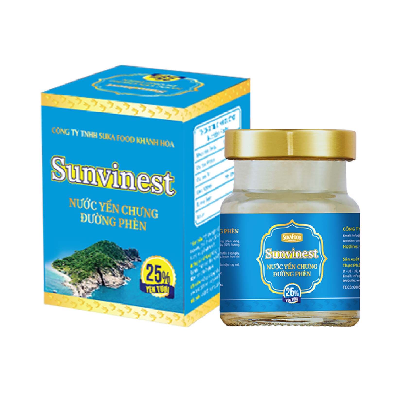  Nước Yến Chưng Đường Phèn Sunvinest 25% Yến Tươi - 70ml - Đông Trùng (Hộp 6) 