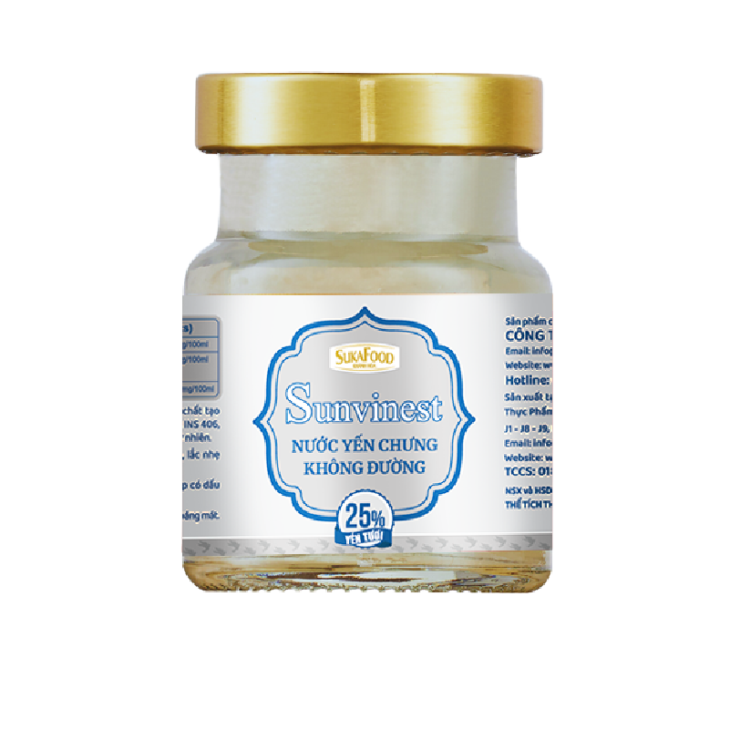  Nước Yến Chưng Không Đường Sunvinest 25% Yến Tươi - 70ml (Khay 6) 