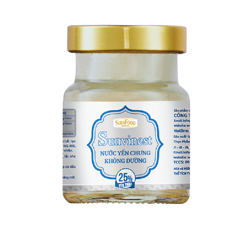  Nước Yến Chưng Không Đường Sunvinest 25% Yến Tươi - 70ml (Hộp 5) 