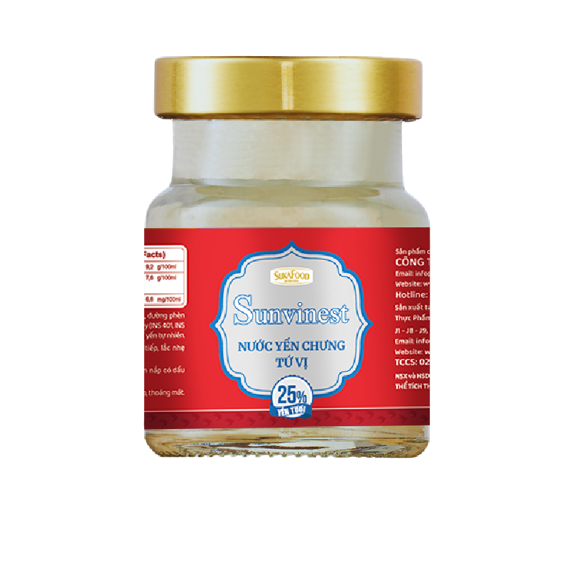  Nước Yến Chưng Đường Phèn Sunvinest 25% Yến Tươi - 70ml - Tứ Vị (Hộp 6) 