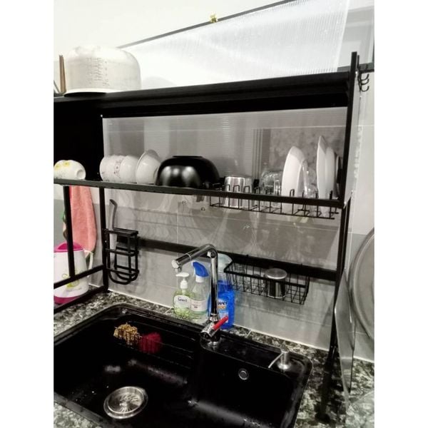 Kệ Úp Chén Thép Sơn Tĩnh Điện Đen Có Nắp Đậy