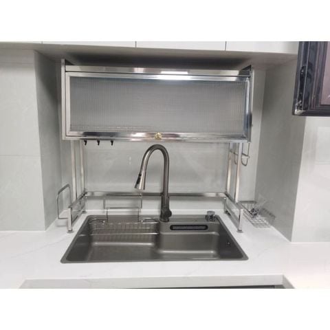 Kệ Úp Chén Inox 304 Có Nắp Đậy Cao Cấp - Chống Bụi Gián